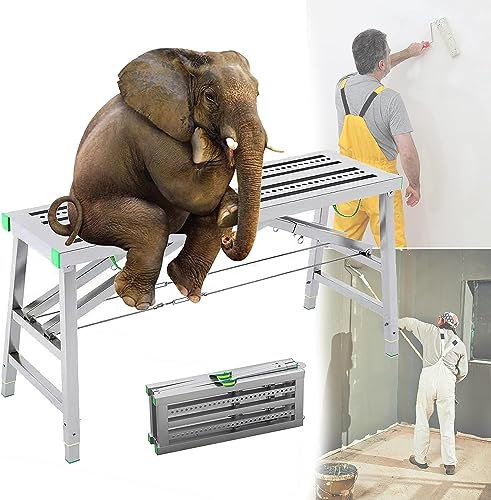 XCHSXYL Plataforma de andamio de Acero con Escalera Plegable, 30/40 cm de Ancho, Altura Ajustable, Ideal para decoración de techos y Limpieza.