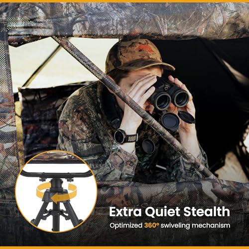 ARROWHEAD OUTDOOR Wide Folding 360° Hunting Swivel Blind Chair with Removable Camouflage Seat Pad, Armrest, No-Sink Feet, Shoulder Strap, Mesh Chair, Adjustable Height