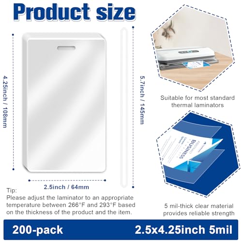 Image of XUWAIDSGN 200 Pieces 5 Mil 2 1 /2 inch x 4 1 /4 inch Laminating Luggage Tags with Loops Thermal Lanyard Laminating Pouches Resealable for Work Permits Pass Cards Student ID Cards (200, 5 Mil)