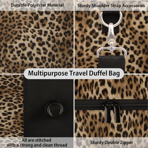 Travel Duffle Bag Women, Animal Leopard Skin Gym Bag Sports Bag, Lightweight Waterproof Foldable Overnight Bag, Carry on Shoulder Tote Bags for Hospital Maternity Mommy Gym3