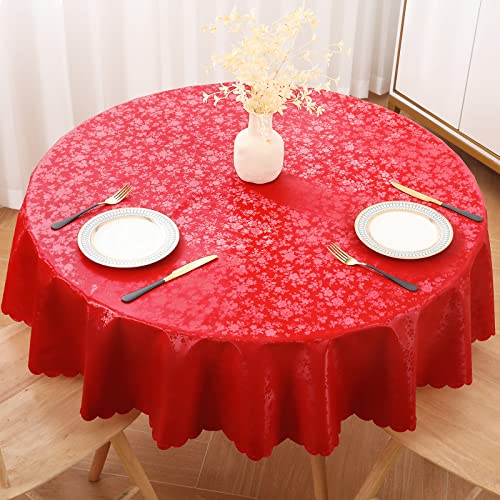 Image of Smiry Round Table Cloth, Waterproof Heavy Duty Vinyl Tablecloths, Wipeable Washable Table Cover for Kitchen and Dining Room (Red, 70 inch x 70 inch)