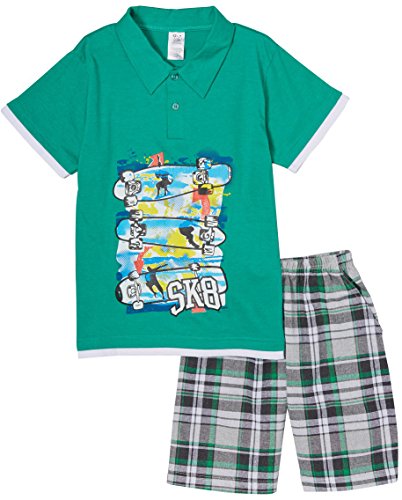 Image of ToBeInStyle Boys' 2-Piece Graphic Top & Plaid Shorts Outfit Set - Polo or V-Neck Tee