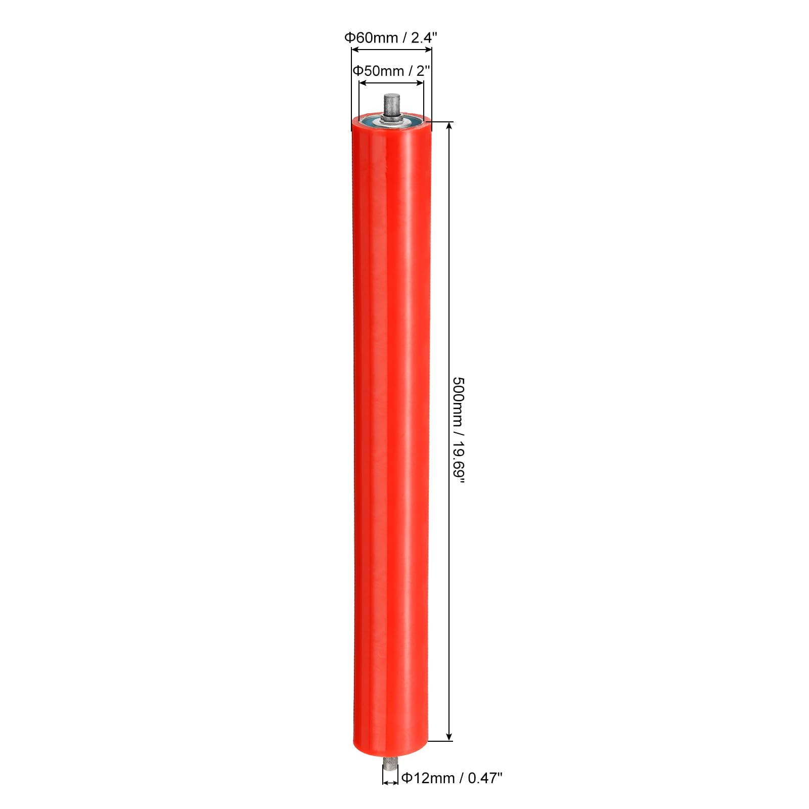 PATIKIL Transportador Poliuretano Recubierto Rodillo 4" Diámetro 20" Longitud, 1 Paquete Inoxidable Acero Transmisión Reemplazo Parte Galvanizado Extremo, Rojo
