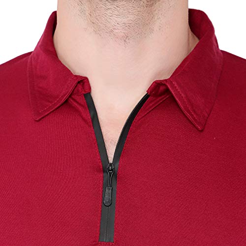 Image of Men's Cotton Blend Full Sleeve Zip Neck Polo T-Shirt (Pack of 1)
