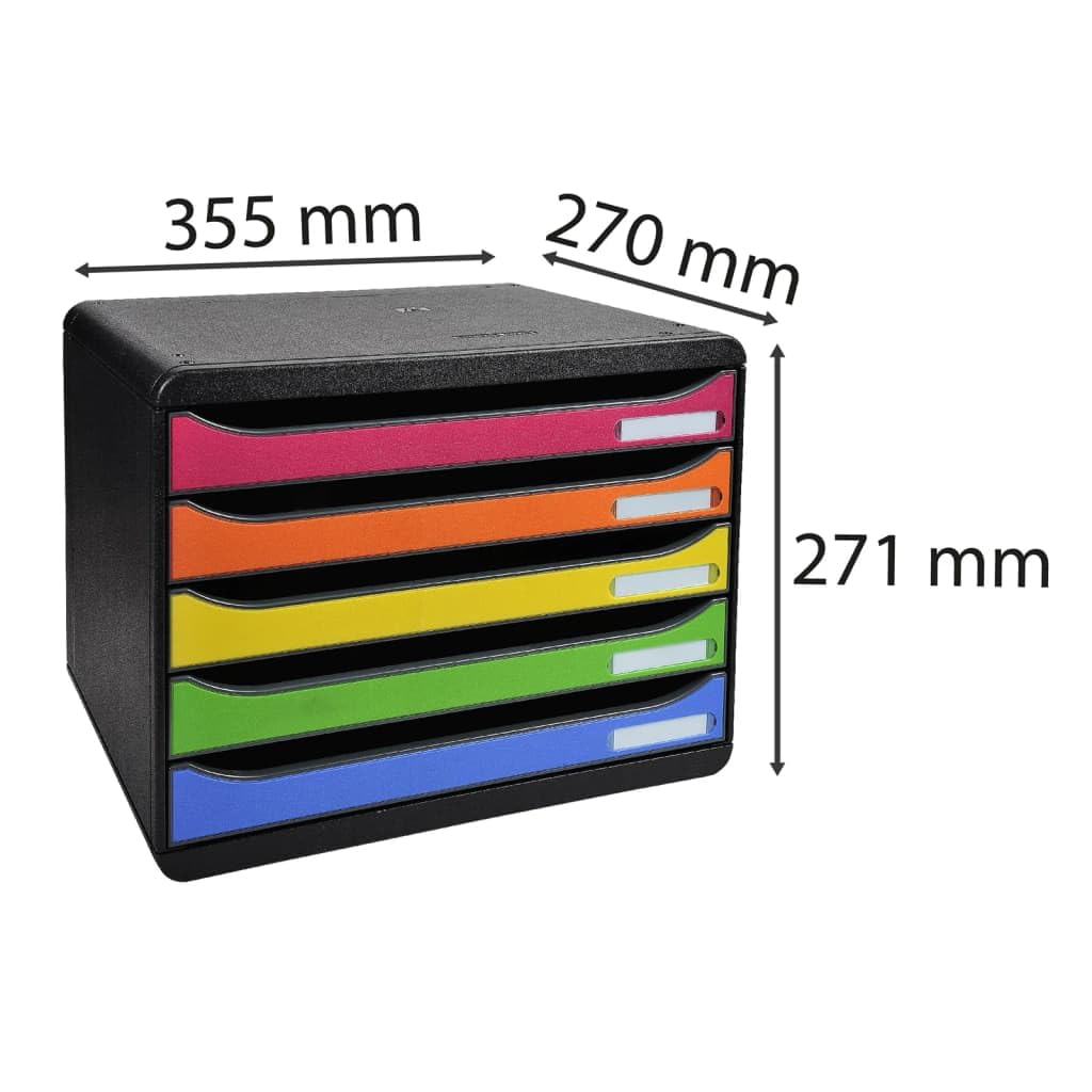 EXACOMPTA Module de classement à l'italienne 5 tiroirs BIG BOX Noir / Multicolore - 27 x 27,1 x 35,5 cm