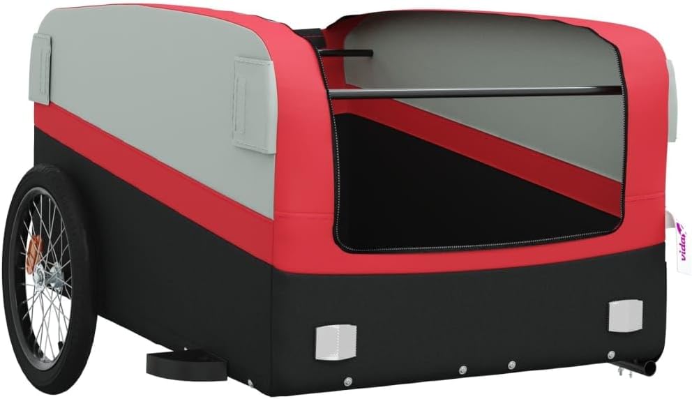 Iron Bike Trailer, Black and Red, 99.2 lb Capacity, Bicycle Cargo Hauler for Groceries, Heavy Goods, and Ebike Towing