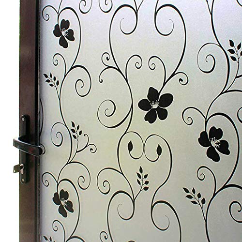 Duofire Window Film Privacy Window Film Frosted Glass Film No Glue Static Cling Glass Film Anti-Uv Window Sticker For Bathroom Bedroom Living Room (Black Flower-Dp014B, 35.4In. X 157.5In.) #TOP6