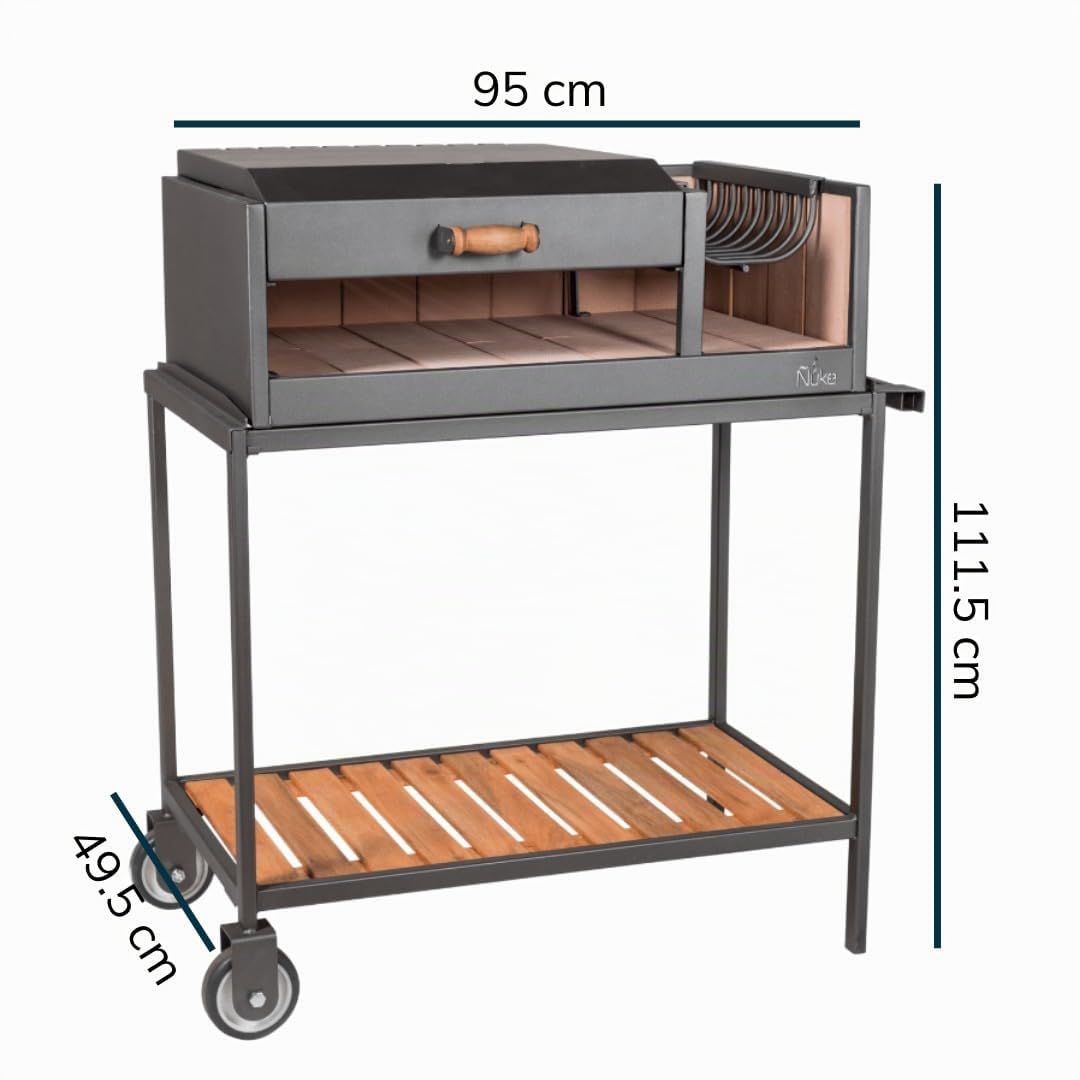 Parrilla Barbacoa de Carbon Parana Premium Portatil Con Brasero Ruedas y Tapa, color Negro 111x102x58 cm