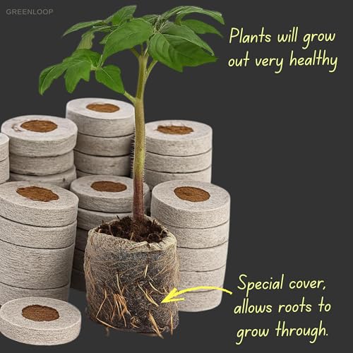 Image of GREENLOOP Cocopeat Coins | Jiffy Plug for Seeds| 40mm Size| 25 Coir Coins | Optimum to grow Seed into plant seedlings, Diameter 4 cms, Height 1cms, Expands 5X when soaked in water, bio-degradable
