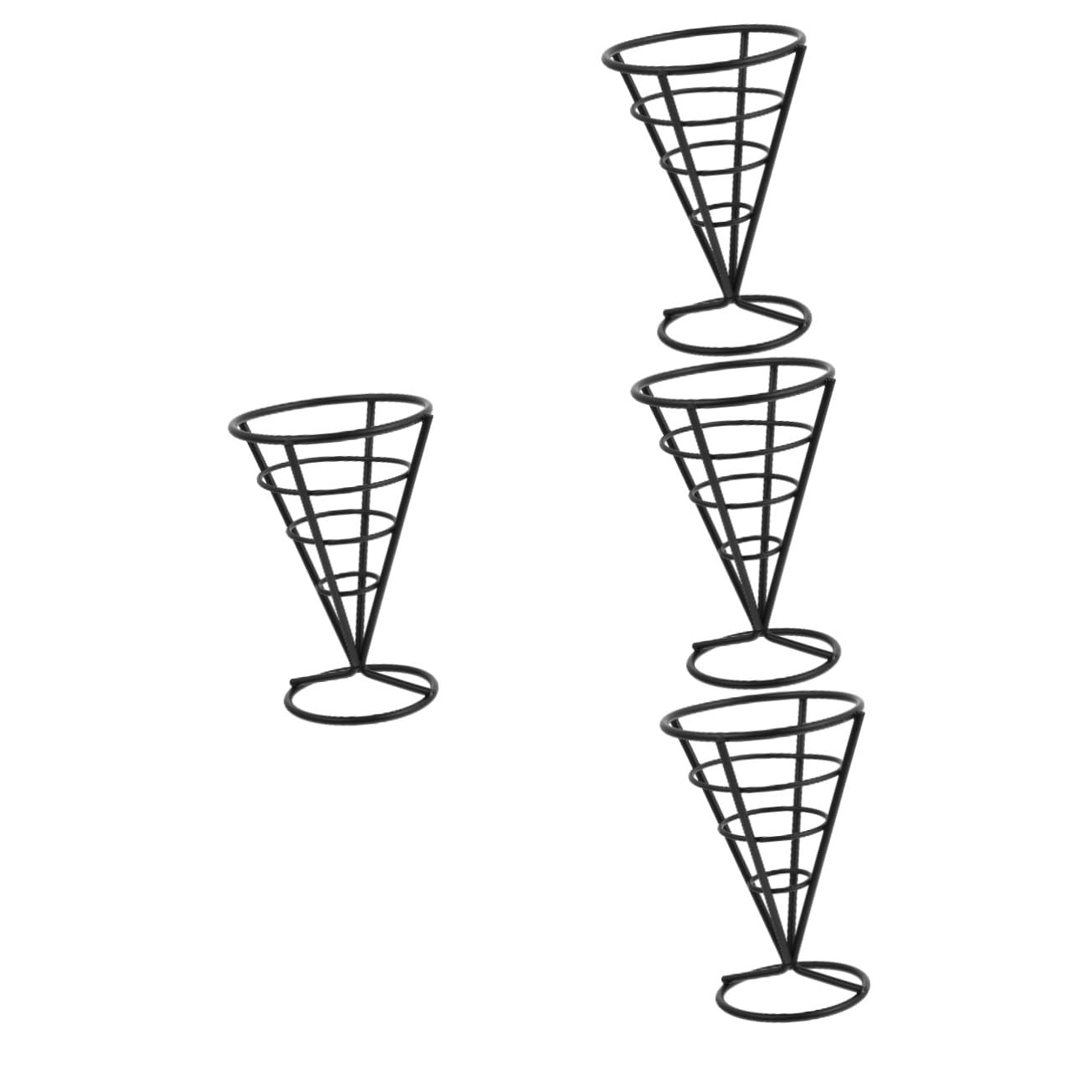Ciieeo 4 Pcs Black Metal French Fry Cone Basket Snack Holder for Appetizers Sturdy Design for Fries Chicken Popcorn