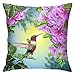 Taie d'oreiller Souple Durable Housse De Coussin Colibri Oiseau Pink Flower Green Leaves Floral Hibiscus pour Maison Salon Chambre 45×45 cm
