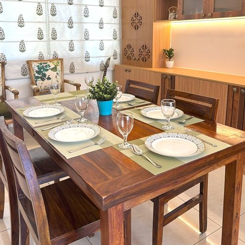 Image of Livmodern Premium Dining Table Mats Set of 6 | Wipeable & Washable PVC Placemats | Anti Skid and Heat Resistant Designer Mats 6 Pieces - Olive Grid