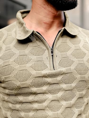 Image of Maniac || Mens || Solid Textured || Half Zip || Polo Neck || Half Sleeve || Cotton || T-Shirt