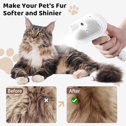 Image of Steam Slicker Brush Pet Shedding Hair-Spray Brushes for Grooming and Desheding, Indoor Detangler for Cats and Dogs,4 in 1, Suitable for Long and Short-Haired, Effectively Removes Loose Fur (White)