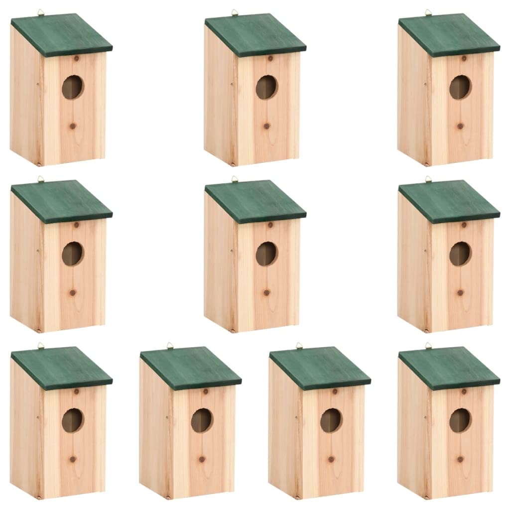 Lot de 10 Nichoirs Oiseaux Extérieur, Nichoir Mésange Cabane à Oiseaux 10 pcs Bois de Sapin Massif 12x12x22 cm