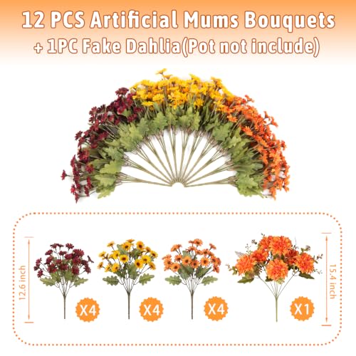 Image of Artificial Fall Flowers Fake Mums Plants for Outdoors Decoration