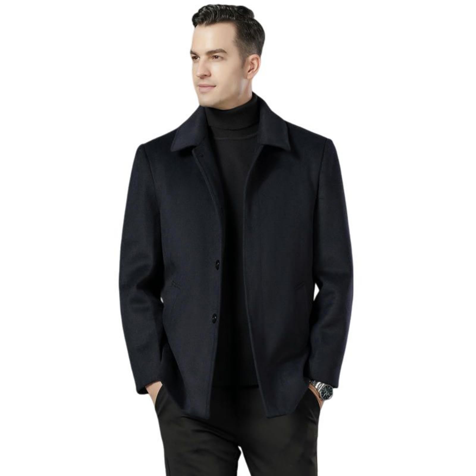 Uomo Autunno Inverno Breve Spessa Doppia Lana Affari Cappotto Caldo
