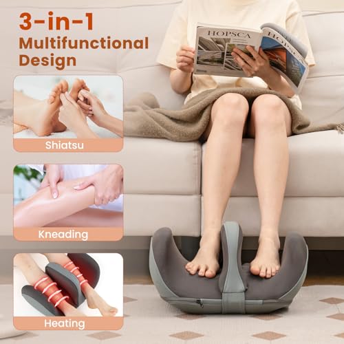 Image of Giantex Foot Massager with Heat, Calf Massager with 3 Massage Intensity, Vibration, Detachable Middle Sponge, Shiatsu Kneading Electric Massager for Thigh, Arm, Waist Relax, Gifts for Women /Men (Grey)