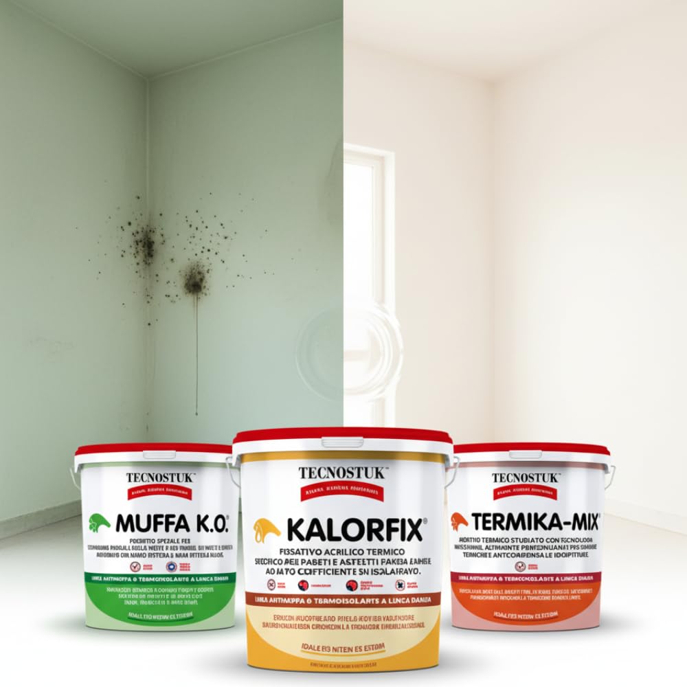 TECNOSTUK KIT Professionale Antimuffa Per Muffa Poco Radicata Muffa K.O. 1L + Kalorfix 1L + Termika-Mix 1L