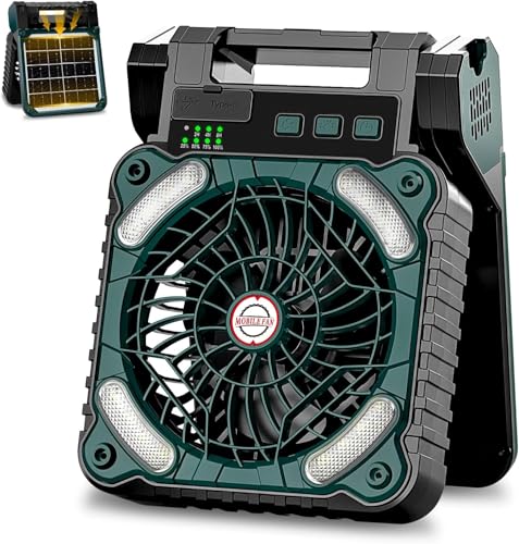 Ventilador de Camping|10400 mAh Ventilador Portátil Solar y USB Recargable|Ventiladores de Escritorio Solar con...