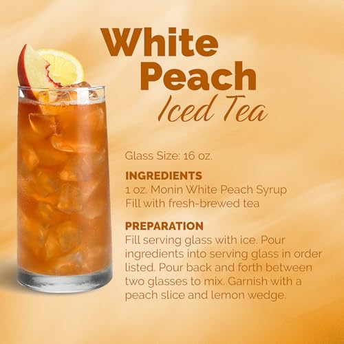 Image of Monin - White Peach Syrup, Juicy Ripe Peach Flavor, Perfect for Cocktails, Mocktails, Iced Teas, & Smoothies, Gluten-Free, Non-GMO (1 Liter, 2-Pack)