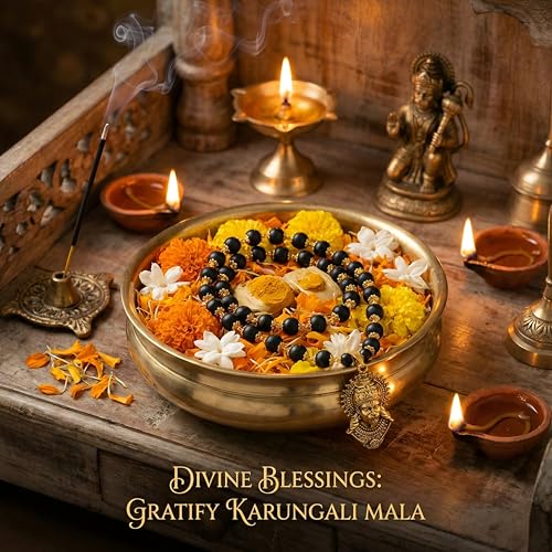 Image of Gratify Original Karungali Mala 54 Beads (7mm) for Men & Women | Authentic Black Ebony Wood Mala with Gold Plated Metal Caps | Spiritual Necklace for Meditation, Prayer, Energy Balance & Positive Vibes