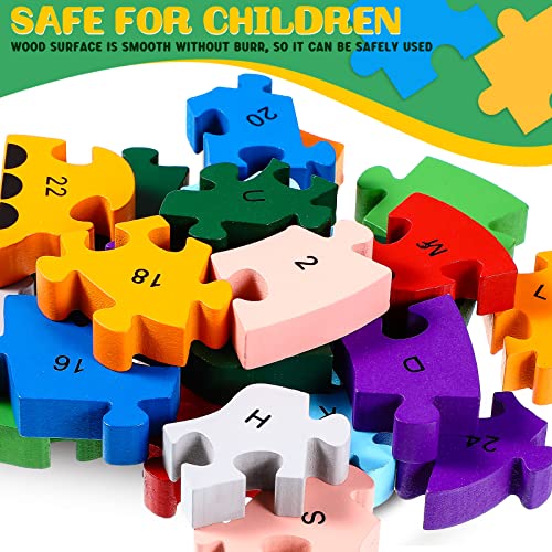 Image of Yunsailing 4 Pcs Wooden Animal Puzzles for Kids, Double Sided Snake Jigsaw with Alphabet & Numbers for Preschool Toddler Learning Educational Activities(Snake, Dinosaur, Elephant, Snail)