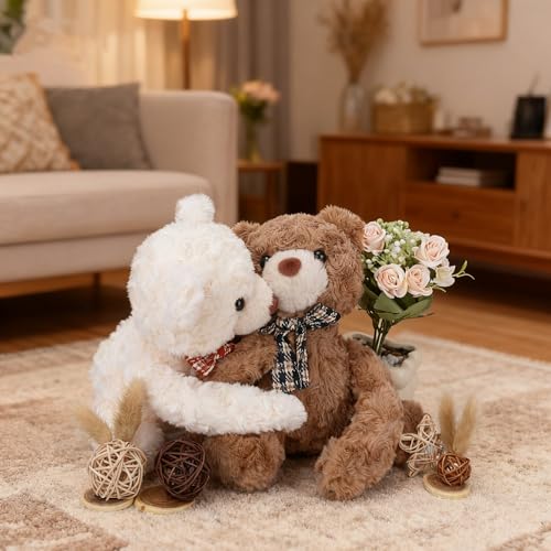 Image of Hugging Teddy Bears, Two Hugging Teddy Bears Stuffed Animals for Couple Girlfriend Girls Kids with Paw Hook and Loop, Soft Plush Toys Companion Gifts for Valentines Birthday Christmas Room Home Decor