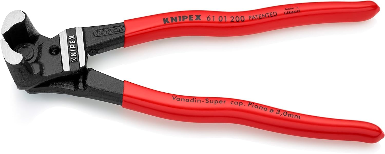 KNIPEX Cortabulones de corte frontal gran efecto palanca con cartulinas autoservicio recubiertos de plástico 200 mm, 61 01 200 SB