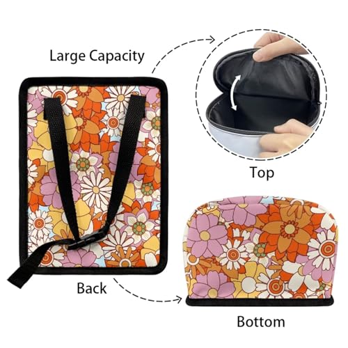Image of Colorful Hippie Flower Car Trash Bin Bag with Lid,Cottagecore Floral Hanging Auto Garbage Can Waste Storage Bag Universal Fit Most Vehicle Truck SUV Road Trip，Picnic