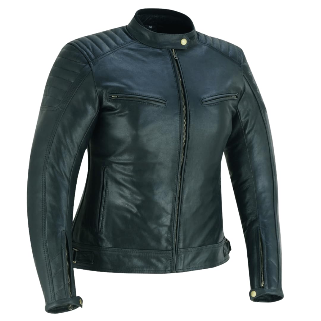 LOVO - Chaqueta de Cuero para Moto con Forro Vintage Mujer - Chaqueta Moto Mujer de Cuero Auténtico - Cazadora Moto Mujer con Protecciones CE - Elegancia y Confort en la Conducción - Alta Protección