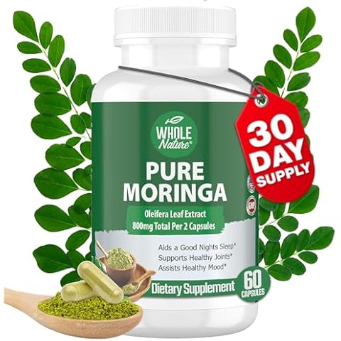 Whole Nature Moringa Capsules, 800mg Organic Moringa Oleifera Leaves Powder Superfood Greens Pure Moringa Pills is A Vegan, Non-GMO Energy Increase and Keep Healthy Supplement Cover