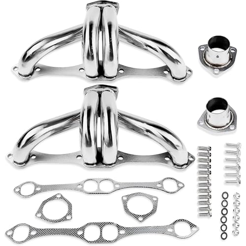 Center Dump Block Hugger Headers for Gen 1 SBC 265 283 302 305 327 350 400 V8 Stainless Steel 3 Bolt Shorty Style for Street Rods 1955 1956 1957 Chevy Hot Rod Swaps Not for Side or Clamshell Mounts