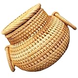 SHINEOFI Cesta Tejida de Escritorio con Tapa Organizador Decorativo de Almacenamiento para Artículos Diversos Cesta de Mimbre Artesanal Resistente y Práctica para Dormitorio Baño y Sala