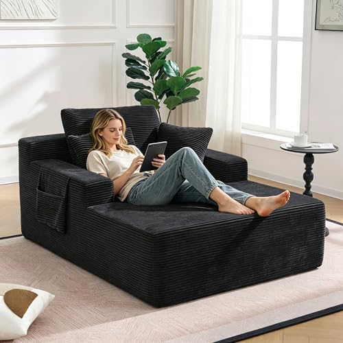 Comfyu Cordsofa mit Federkern, Sofa mit Seitentaschen, hochdichte Polsterung, Liegesofa für Wohnzimmer & Schlafzimmer