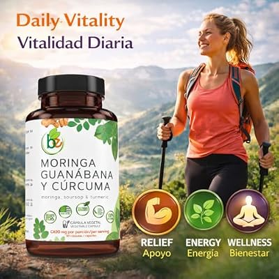 Moringa, Guanabana & Curcuma (Moringa, Soursop, Turmeric) 90 Capsules 1500 mg per Serving Powerful Blend of 100% Natural Premium Ingredients, Vegetable, cultivada organicamente |organically Grown