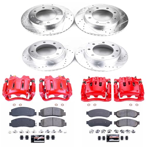 Image of PowerStop Front Brake & Caliper Kit for Mazda MX-5 Miata 2006-15 - Carbon-Fiber Ceramic Brake Pads + Drilled & Slotted Rotors + Red Powder Coated Calipers, KC4659