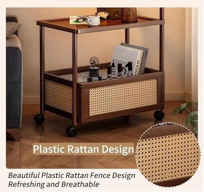 Modern 2-Tier Rolling Cart with Storage, Movable Snack Rack & Coffee Table Trolley, Multi-Functional Side Table or Nightstand for Bedroom & Living Room(Brown,70cm/27.6in)-lqtrZcHh