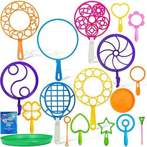 JOYIN 18 Stücke Seifenblasen Stab groß Outdoor Spiele für Kinder, 6 Stück Seifenblasenlösung für Kinder Sommer im Freien Aktivität Party Favors, geeignet für alle Altersgruppen Menschen