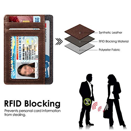 Image of FINTIE Slim Minimalist Front Pocket Wallet, RFID Blocking Credit Card Holder Card Cases with ID Window for Men Women (Brown)