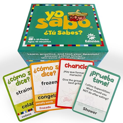 Yo Sabo: Edition 2 - Family Friendly Bilingual Card Game - More Cards More Game Time - Learn Spanish with Cmo Se Dice Trivia & Hilarious Challenge Cards - 198 Cards