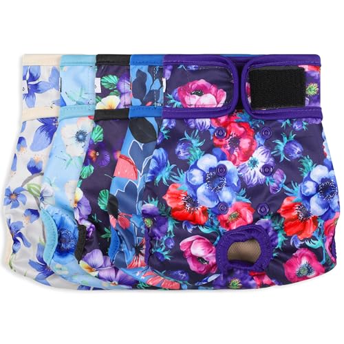 Image of Washable Female Dog Diapers (5 Pack) - Doggie Reusable Small Medium Large Dog Diapers for Doggy Puppy Female in Period - Highly Absorbent Dog Heat Panties,S Plus,Rose