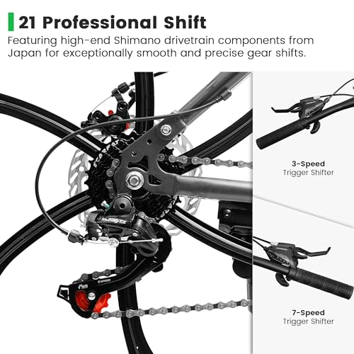 Image of Ecarpat 24 /26 Inch Mountain Bike, Full Suspension Mens Women Mountain Bike with 21 Speeds High-Carbon Steel Frame and Disc Brakes, Adult Sport Bicycle for Trail Snow Commuter City Road