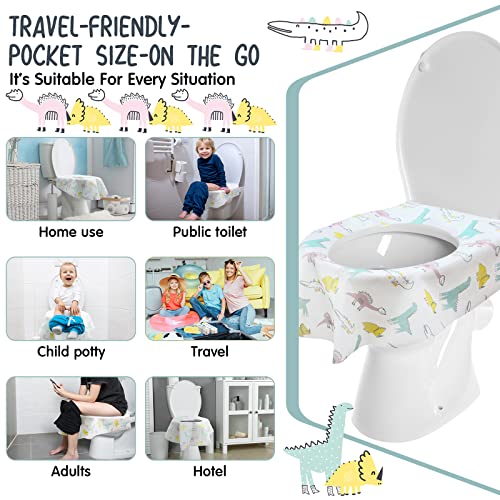 50 Pack Extra Large Toilet Seat Covers Disposable Waterproof Toddler Toilet Covers, Individually Wrapped Portable, Ideal For Kids And Adults, Potty Training In Restrooms (Delicate Dinosaur) #TOP6