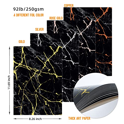 Livholic Marble Scrapbook Paper Foil Print Card Stock 16 Sheets 92Lb Cover Water Color Cardstock Paper (Gold Silver Rosegold Bronze Foil) Decorative Craft Paper For Cardmaking,Mix Media,Cricut #TOP2