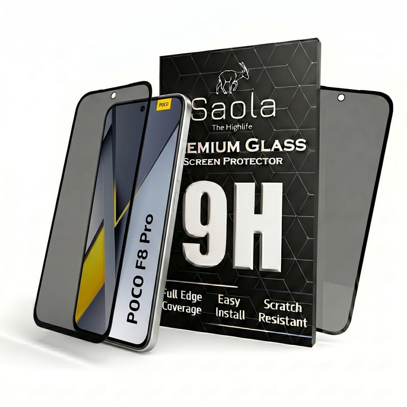 Image of Saola Ultra Privacy Tempered Glass For Poco F8 pro (PACK OF 1) with Free Installation Kit. Full screen Coverage. Free Replacement If Received Damaged - 6.59 inch