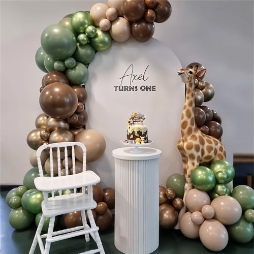 Image of Sage Green Brown Safari Balloons, 60PCS Dusty Olive Green Coffee Beige Metallic Gold Eucalyptus Latex Balloon, Camo Army Hunting Balloons for Woodland Baby Shower Birthday Party Decorations Supplies