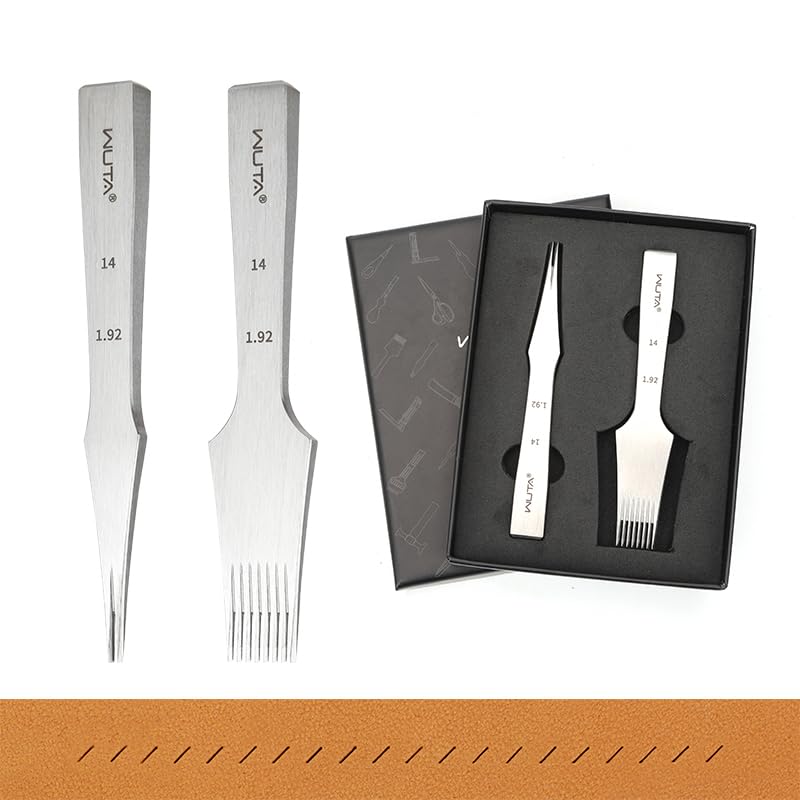 WUTA Professional Leather Stitching Hole Punch Set, Polished DC53 Cold-Work Die Steel Flat French Style Pricking Iron for Leathercraft DIY Bag Wallet Making(Reverse 3.85mm 2+8)