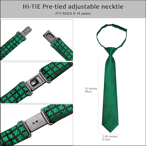 Image of Hi-Tie Father and Son Tie Set Striped Plaid Ties for Men and Boys Silk Necktie Pocket Square Set for Wedding Gifts