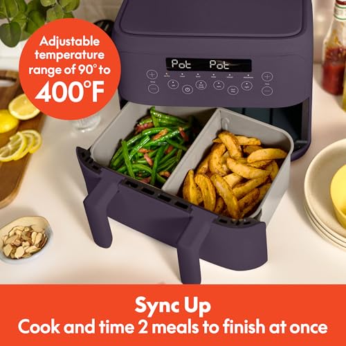 bella-4-Qt-TriZone-Air-Fryer-EverGood-Ceramic-Nonstick-Coating-Dual-Basket-Design-w-Removable-Divider-Digital-Touchscreen-Control-w-6-Preset-Cooking-Options-1200-Watt-3lb-Capacity-Plum bella 4 Qt TriZone Air Fryer EverGood Ceramic Nonstick Coating Dual Basket Design w Removable Divider Digital Touchscreen Control w 6 Preset Cooking Options 1200 Watt 3lb Capacity Plum